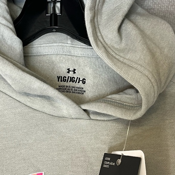 🆕 Youth Girls Large Under Armour Logo Hoodie Grey/Pink Fast Shipping - Picture 4 of 5